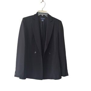 Ann Taylor Womens Black Double-Breasted Long Blazer Size 2 Preppy Tailored